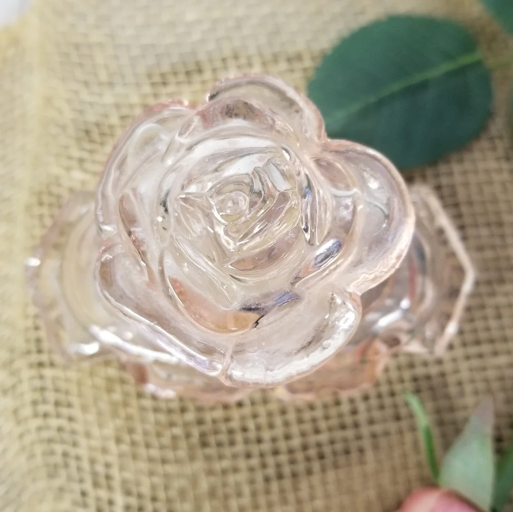 Vintage Pink Glass Perfume Bottle With Rose Stopper - Picture 2 of 16